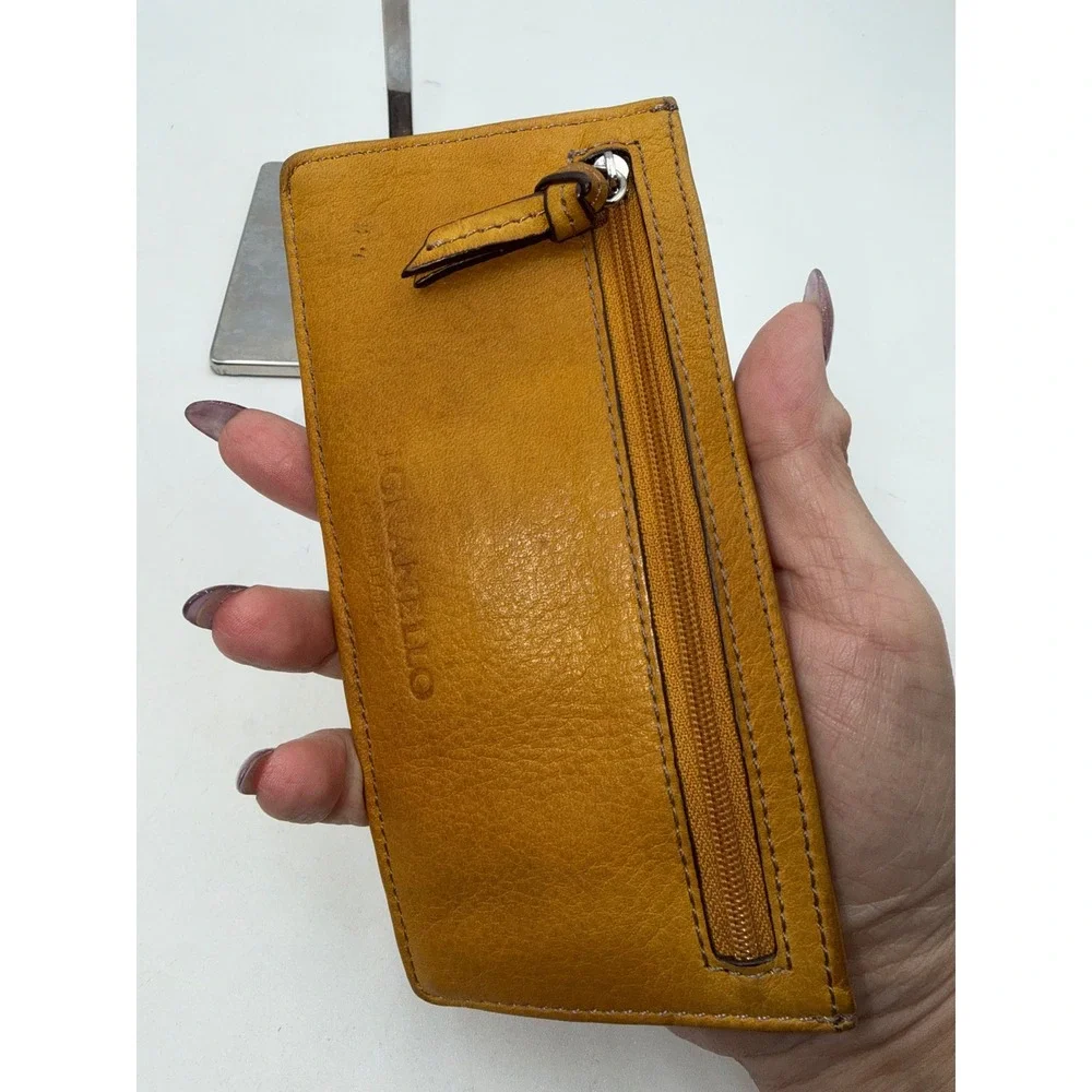 Tignanello Vintage Leather Slim Card Case Wallet Zipper Pocket and ID Window